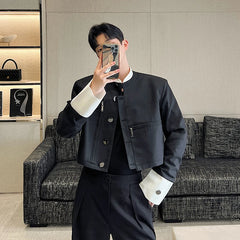 Hearujoy Fashion Korean Spring New Men's Patchwork Jacket Contrast Color Personality Short Style Black Casual Short Jackets