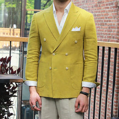 HEARUJOY - Men Solid Double Breasted Slim Fit Lapel Blazers Male Business Prom Wedding Tuxedos Long Sleeve Fashion