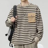 Hearujoy Men's Striped Long Sleeved T-shirt Men's Trendy T-shirt Men's Hoodie Men's Base Shirt Top