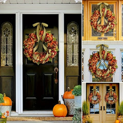 YICKYUE - 1pc Elegant Autumn Hanging Wreath with Hydrangea Flowers - Classic Style, Wall-Mounted,Ideal for Christmas & Home Decor