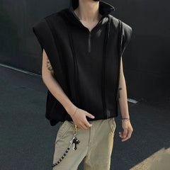 HEARUJOY - Mens Half Zipper Shoulder Pad Vest Streetwear Fashion Stand Collar Plain Personality Sleeveless Top Men'S Clothing 2025 New