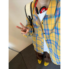 HEARUJOY - New in Spring Men's Shirts Classic Harajuku Long Sleeved Plaid Shirt Red Checkered Shirt Chemise Homme Cotton Male Check Shirts