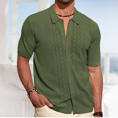 HEARUJOY - Summer New Men's Solid Color Short-Sleeved Cardigan Knitted Polo Shirt Retro Casual Fashion Trend Simple Slim Business Mens Tops