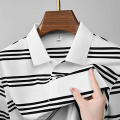 HEARUJOY - Casual Polo Shirt Man Fashion Striped Polo Shirt Short Sleeve Men's Lapel Button Shirt Summer Tops Golf Breathable Polo Hombre
