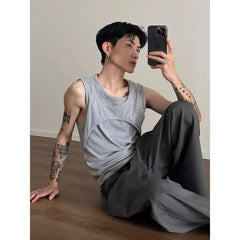 HEARUJOY - Design Sense Niche Fake Two-piece I-shaped Vest for Men and Women in Summer Lazy Sports Fitness Sleeveless Vest T-shirt