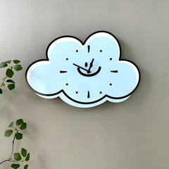 YICKYUE - Blue Cute Cloud Decoration Wall Clock Children's Room Bedroom Creative Clock Mute No Punch Clock Decoration