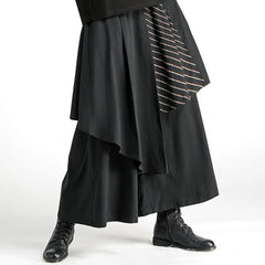HEARUJOY - Mens Dark Style Double Layer Irregular Skirts 2024 New Genderless Casual Fashion Youth Loose Solid Color Wide Leg Pants Unisex