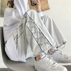 Hearujoy Pants Men Couple Unisex Hip Hop Summer Ins Thin Joggers All-Match Korean Style High Street Casual Side Stripe Mujer Pantalones