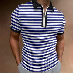 YICKYUE - Male Summer Striped Splice Print T Shirt Turn Down Short Sleeve Tops T Shirt Mens Small T Shirts Male Tshirt Summer Ropa Hombre