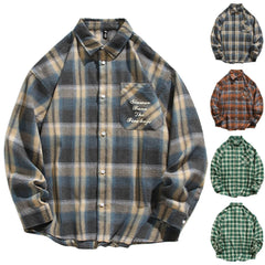 HEARUJOY - Mens Loose And Handsome Plaid Long Sleeved Shirt Plus Size Fashionable Casual Fashion Wrinkle-Free Formal Dress Men'S Shirt