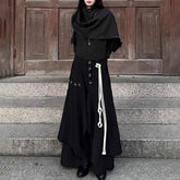 HEARUJOY - Y2k Layered Buttoned Culottes Dark Gothic Style Hakama Genderless Japanese Streetwear Casual Wild Wide-Leg Samurai Pants Unisex