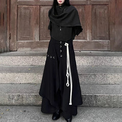 HEARUJOY - Y2k Layered Buttoned Culottes Dark Gothic Style Hakama Genderless Japanese Streetwear Casual Wild Wide-Leg Samurai Pants Unisex