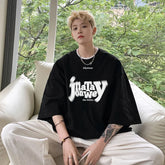 HEARUJOY - T Shirt Oversized Cotton For Men White 5XL Men's Letter Print T-shirts Male Casual Wear Summer Tee Shirts Unisex Big Size