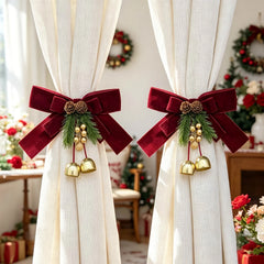 YICKYUE - 1/2pcs Christmas Red Curtain Tie-Backs, Curtain Tie-Back Additions, Red Bow, Pinecone, Golden Small Bell Decoration, Home Decor