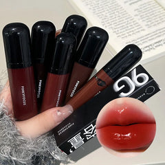 YICKYUE - Red Brown Mirror Lip Glaze Water Light Moisturizing Non-stick Cup Highly Pigmented Red Liquid Lipstick Lip Tint Makeup Cosmetics