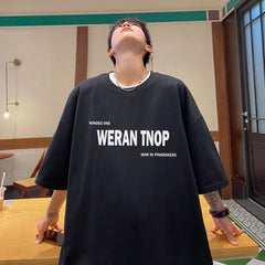 HEARUJOY - T Shirt Oversized Cotton For Men White Men's Letter Print T-shirts Men Casual Wear Summer Tee Shirts 5XL Big Size Clothing