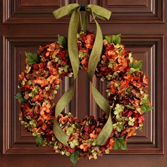 YICKYUE - 1pc Elegant Autumn Hanging Wreath with Hydrangea Flowers - Classic Style, Wall-Mounted,Ideal for Christmas & Home Decor