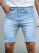 HEARUJOY - Blue washed men's denim shorts, featuring a casual style, with a length of knee-length shorts, suitable for summer wear.