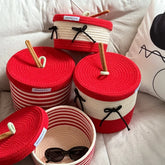 YICKYUE - New Apple Basket Storage Basket Cotton Rope Weaving Storage Bucket Cartoon Cosmetics Snacks And Miscellaneous Storage Baske