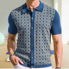HEARUJOY - Summer New Men's Short-Sleeved Jacquard Cardigan Knitted Shirt Retro Fashion Trend Casual Loose Breathable Niche Men's Tops