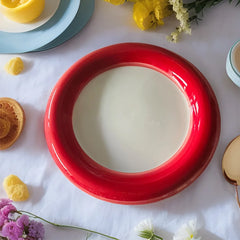 YICKYUE - 1PCS 8-inch 6-inch, ceramic hand-painted plate, household dessert plate, cake plate, simple red and black Dudu plate.