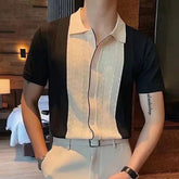 HEARUJOY - Clothing Contrast Color Loose Fit Tops Slight Stretch Vacation Clothing Casual Style Daily Wear Lapel Neckline
