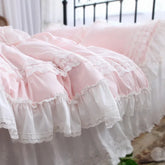 YICKYUE - Quilt Cover Romantic Elegant Quilt Cover Romantic Ruffle Lace Duvet Cover Queen Pink Princess Duvet Case Cotton Bed Covers