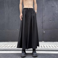 HEARUJOY - Dark Gothic Plain Skirt Pants Genderless Spring Y2k Japanese Streetwear Daily Comfortable Samurai Pants Hakama Unisex