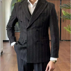HEARUJOY - Men Suit Designers Slim Fit Business Casual Striped Double Breasted Suit Set Trend Traje Novio 2025 Men Tuxedo Suit Grooms Suit