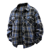 HEARUJOY - Men's Plaid Long Sleeve Shirt Streetwear Versatile Minimalist Style Thin Casual Loose Fit Work Shirt with Dual Chest Pockets