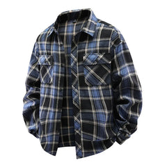 HEARUJOY - Men's Plaid Long Sleeve Shirt Streetwear Versatile Minimalist Style Thin Casual Loose Fit Work Shirt with Dual Chest Pockets