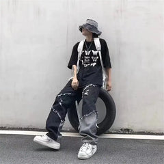HEARUJOY - Mens Jeans Pants With Hole Casual Vintage Straight Leg Korean Fashion Streetwear Harajuku Trousers