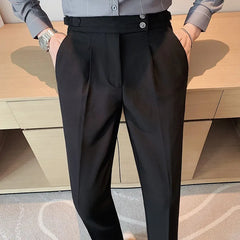 HEARUJOY - Men's Luxury Draped Baggy Suit Pants Casual Button-down Solid Color Straight Premium Elegant Dress Pants
