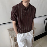 HEARUJOY - Summer New Men's Striped Knitted Short-Sleeved T-Shirt Retro Fashion Trend Casual Simple Loose Breathable Business Men's Tops