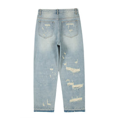 Hearujoy Washed Blue Oversized Torn Jeans for Men Streetwear Hip Hop Large Destroyed Wide Leg Jeans Baggy Straight Ripped Denim Pants