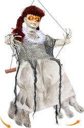 YICKYUE - Hanging Scary Swing Girl Halloween Decorations Outdoor Halloween Decorations Winging White Doll with Creepy Sound and Light Up Eyes Sound, Animatronics Hanging Decors Activated