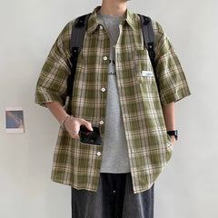 HEARUJOY - Y2k Streetwear Plaid Men Shirts New Summer Fashion Chemise Homme Fashion Mens Checkered Shirts Short Sleeve Men Blouse
