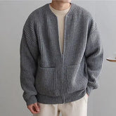 Hearujoy Autumn Korean Elegant Pocket Sweater Jacket High Street Casual Solid Color Zipper Knitted Cardigan Men Simple Zipper Cardigan