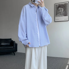 YICKYUE - Men's Casual Shirt Single Breasted Striped Long Sleeve Shirt with Chest Pocket Loose Fit ComfortableShirt for Office Wear