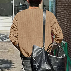 HEARUJOY - Men T Shirt Solid Color O-neck Long Sleeve Knitted Loose Tee Tops Streetwear Fashion Casual Korean Men Clothing