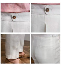 HEARUJOY - 100% Linen Italian Naples Pants Men High Waist Straight Suit Trousers Spring Summer Fashion Lightweight Breathable Casual Pants