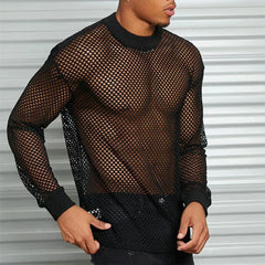 HEARUJOY - Breathable Fitness Shirt Hollow-Out T-Shirt Nightclub Fashion 2XL Breathable Mesh T-shirt For Men Hollow-out Fashionable Style