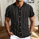 HEARUJOY - Summer New Men's Luxury Knitted Polo Shirt Casual Vintage Button Striped Splicing Colors Short Sleeve Fashion Man Knitwear