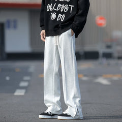 Hearujoy Side Zippers Straight Sweatpants Men Solid Color Harem Pants Male Korean Loose Casual Streetwear Sport Trousers White/Black