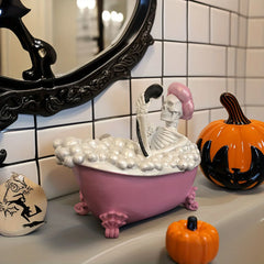YICKYUE - Spooky Skeleton in Pink&White Bathtub Halloween Ghostly Bathroom Decor Perfect for Prank Gifts Parties Festive Decor