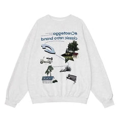 HEARUJOY - New in Y2K Vintage Grey Sweatshirt Men's Loose Fit Autumn Crewneck Pullover Hoodies High Street Sudaredaras Hombre