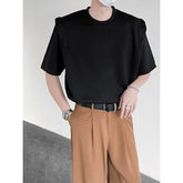 HEARUJOY - Summer Shoulder Pad T Shirt Men Fashion Black White Short Sleeved T-shirt Men Streetwear Korean Loose Casual T Shirt Mens Top