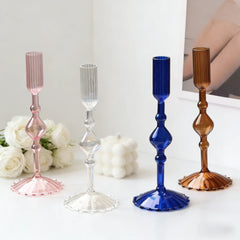 YICKYUE - 3pcs Creative Minimalist Glass Candle Holder Nordic Rainbow High Footed Candlestick Living Room Dining Table Decoration Ornament