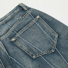 Hearujoy Radial grid embroidered denim straight striped trousers fashionable street retro casual couple fashion trend trousers