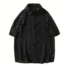 Hearujoy Men Casual Pleated See-Through Short-Sleeved Shirts Genderless 2024 New Thin Niche Personality Versatile Solid Color Tops Unisex
